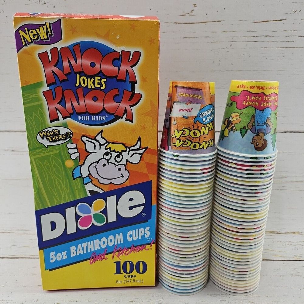 Vintage Dixie Cup Knock Knock Jokes Lot of‎ 81 Wax Paper Cups 5 oz DECOR ONLY